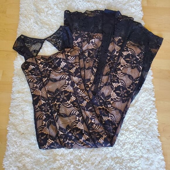 LA SCALA Women's Maxi Dress Beige/Black Lace Size Small Vintage Y2K Prom Goth - Picture 1 of 11